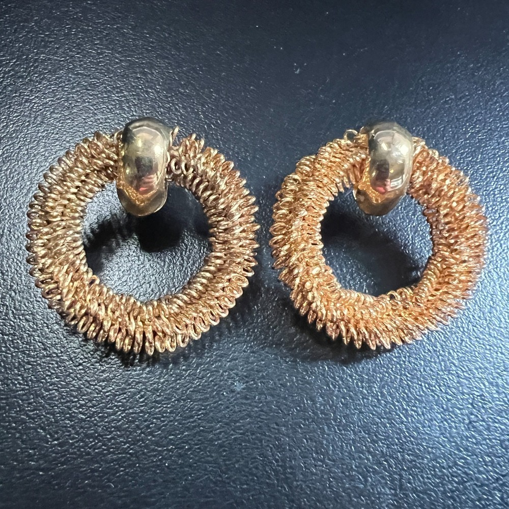 Vintage Gold Tone Round Coil Hoop Earrings Womens Statementβ Circle Post